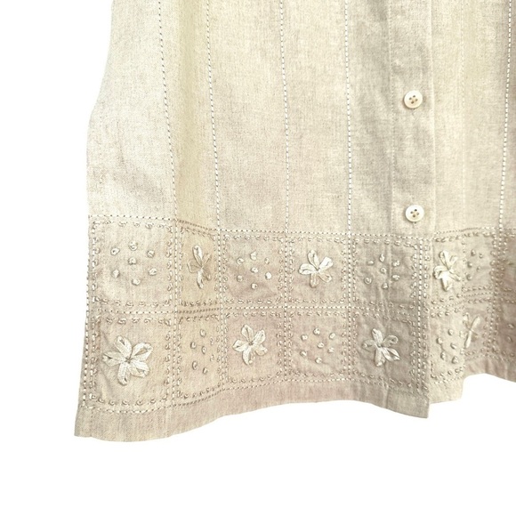 Talbots button down shirt, sleeveless with mandarin  collar, Irish linen - Picture 6 of 8